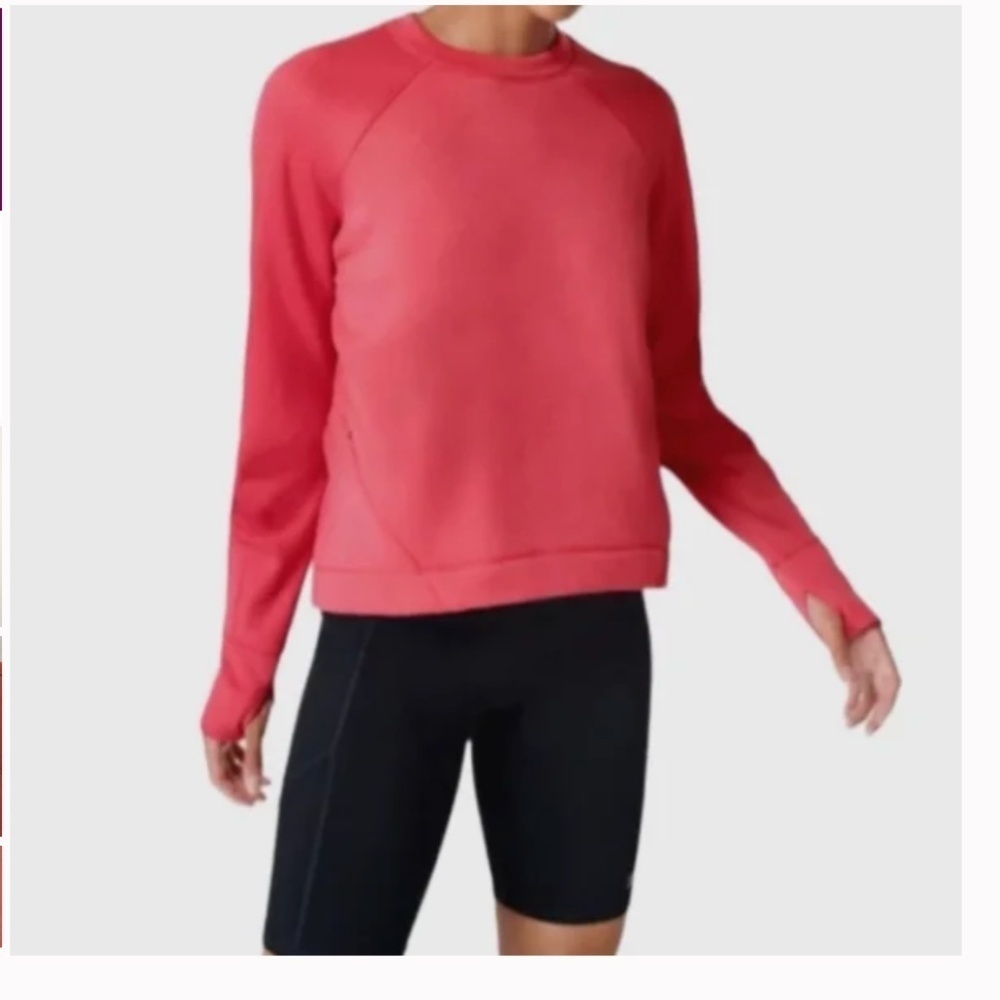 Sweaty Betty London Run Crew Neck Activewear Sweatshirt Thumbholes Coral Size M
